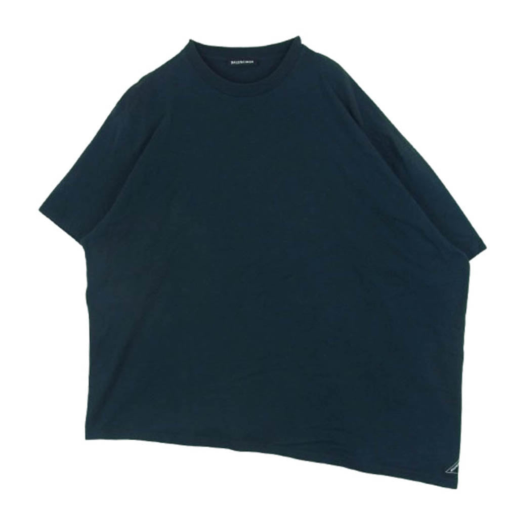 BALENCIAGA バレンシアガ 19AW 583917 TFV04 裾 ロゴタグ付 アシンメトリー 半袖 Tシャツ ダークネイビー系 S【中古】