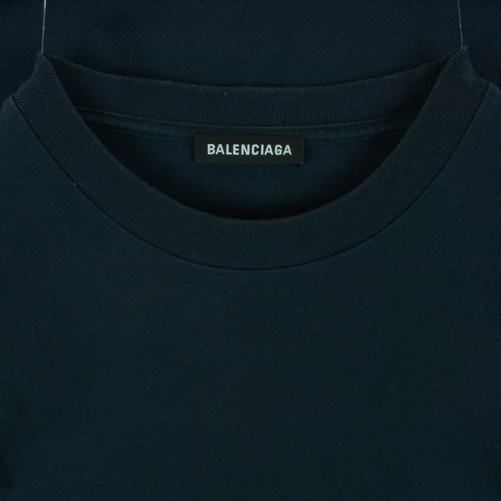 BALENCIAGA バレンシアガ 19AW 583917 TFV04 裾 ロゴタグ付 アシンメトリー 半袖 Tシャツ ダークネイビー系 S【中古】