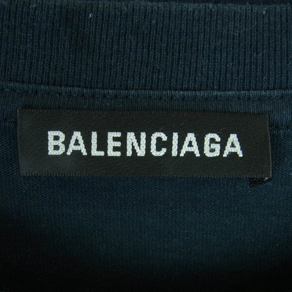BALENCIAGA バレンシアガ 19AW 583917 TFV04 裾 ロゴタグ付 アシンメトリー 半袖 Tシャツ ダークネイビー系 S【中古】