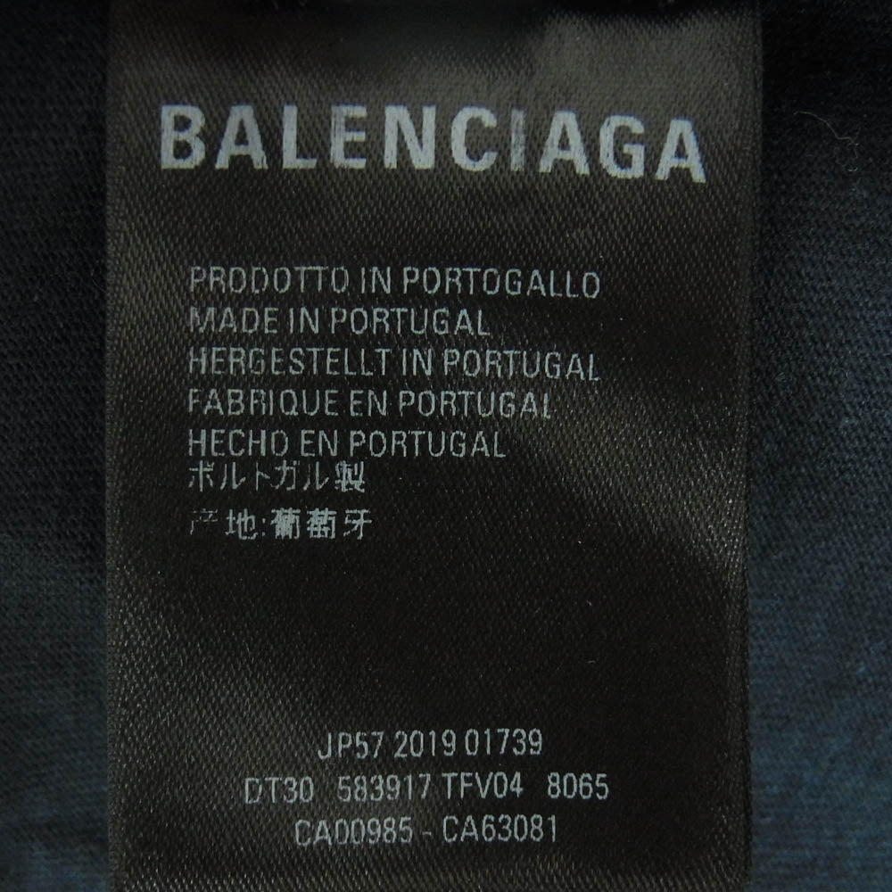 BALENCIAGA バレンシアガ 19AW 583917 TFV04 裾 ロゴタグ付 アシンメトリー 半袖 Tシャツ ダークネイビー系 S【中古】