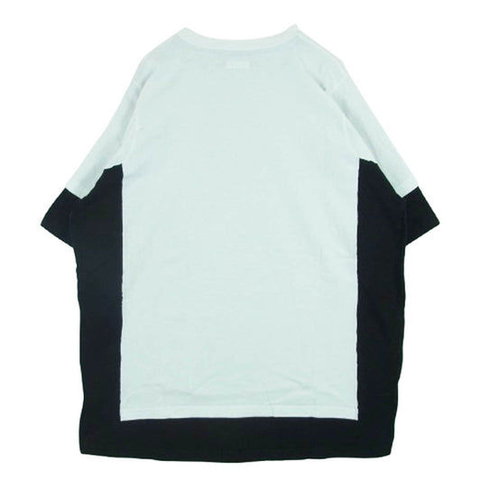 VETEMENTS ヴェトモン 20SS SS20TR215 ヘンプ ロゴ プリント フェイクレイヤードデザイン ドッキング 半袖 Tシャツ ホワイト系 ブラック系 XS【中古】