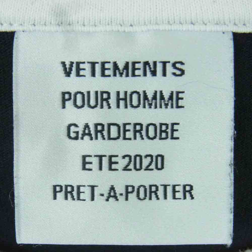 VETEMENTS ヴェトモン 20SS SS20TR215 ヘンプ ロゴ プリント フェイクレイヤードデザイン ドッキング 半袖 Tシャツ ホワイト系 ブラック系 XS【中古】