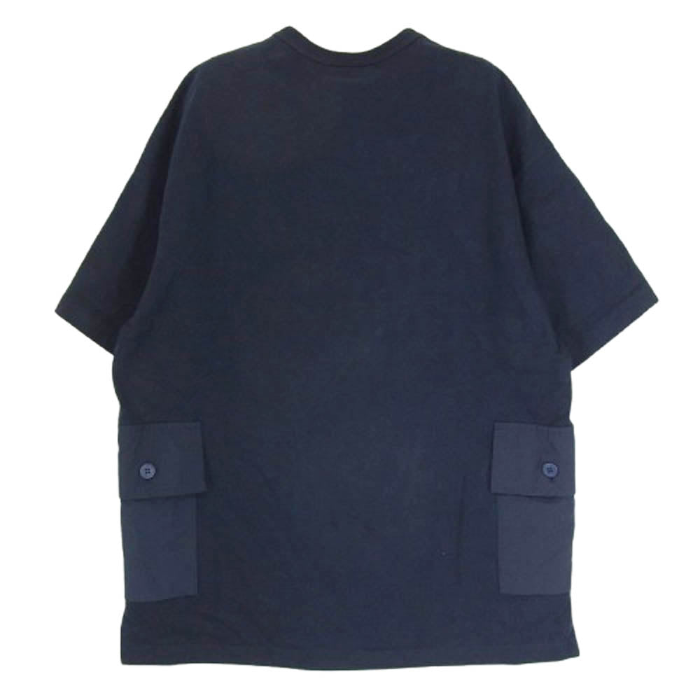 COMME des GARCONS HOMME コムデギャルソンオム AD2021 HI-T017 HOMMEプリント オムプリント クルーネック ヘビーウェイト ポケットデザイン 半袖 Tシャツ ネイビー系 S【中古】