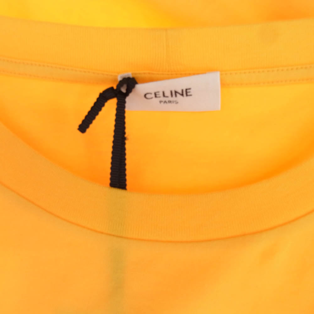 CELINE セリーヌ コットン ジャージー ロゴ プリント ルーズ Tシャツ イエロー系 L【極上美品】【中古】