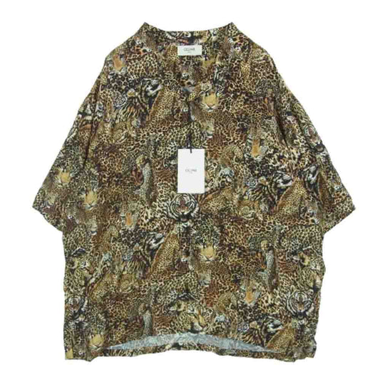 CELINE セリーヌ 22AW 2C517251S Hedi Slimane エディスリマン レオパード 半袖 シャツ ブラウン系 ブラック系 40【極上美品】【中古】