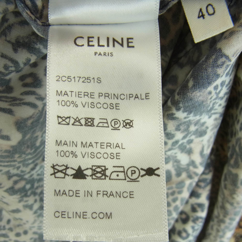 CELINE セリーヌ 22AW 2C517251S Hedi Slimane エディスリマン レオパード 半袖 シャツ ブラウン系 ブラック系 40【極上美品】【中古】