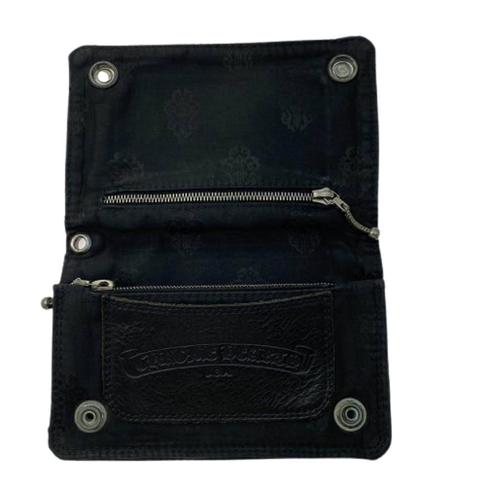 CHROME HEARTS クロムハーツ（原本無） 2ZIP 2ジップ クロスボールボタンナイロンウォレット ブラック系【中古】