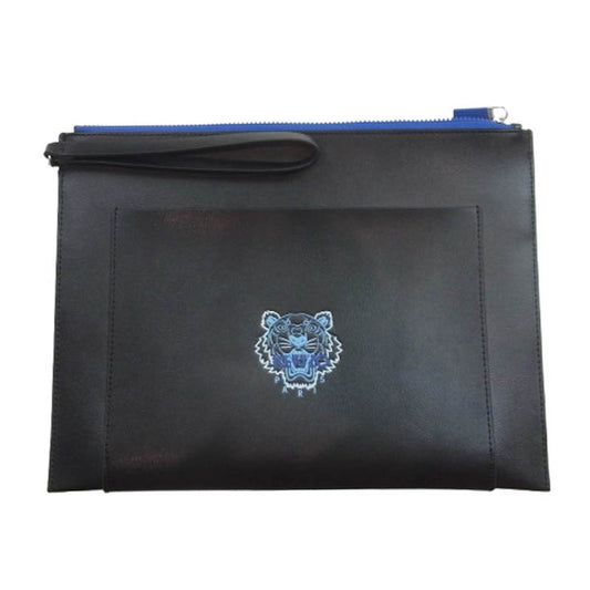 KENZO ケンゾー タイガーロゴプリント レザー クラッチバッグ ブラック系【中古】