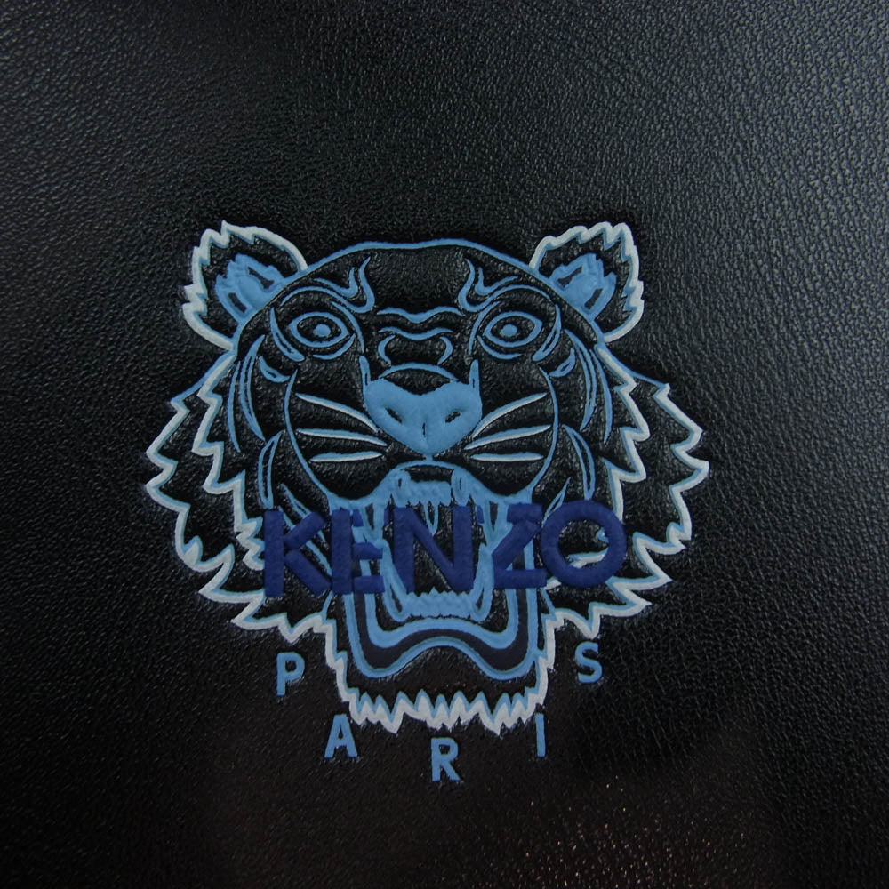 KENZO ケンゾー タイガーロゴプリント レザー クラッチバッグ ブラック系【中古】