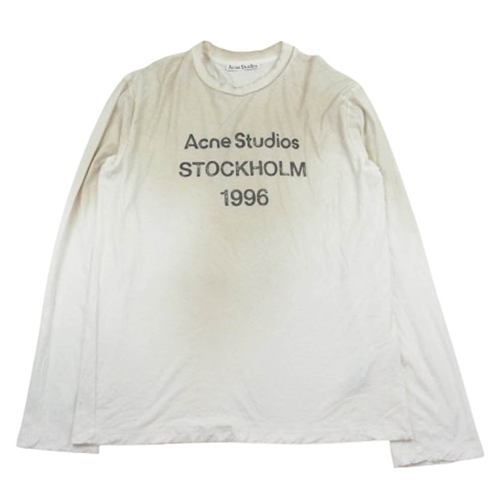 ACNE STUDIOS アクネストゥディオズ 24SS FN-UX-TSHI000016 STOCKHOLM 1996 LOGO T-SHIRT RELAXED FIT ダメージ加工 ロゴプリント 長袖カットソー ホワイト系 S【中古】