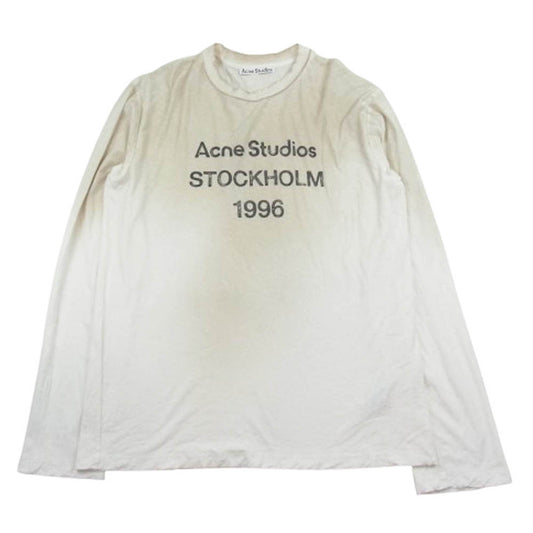 ACNE STUDIOS アクネストゥディオズ 24SS FN-UX-TSHI000016 STOCKHOLM 1996 LOGO T-SHIRT RELAXED FIT ダメージ加工 ロゴプリント 長袖カットソー ホワイト系 S【中古】