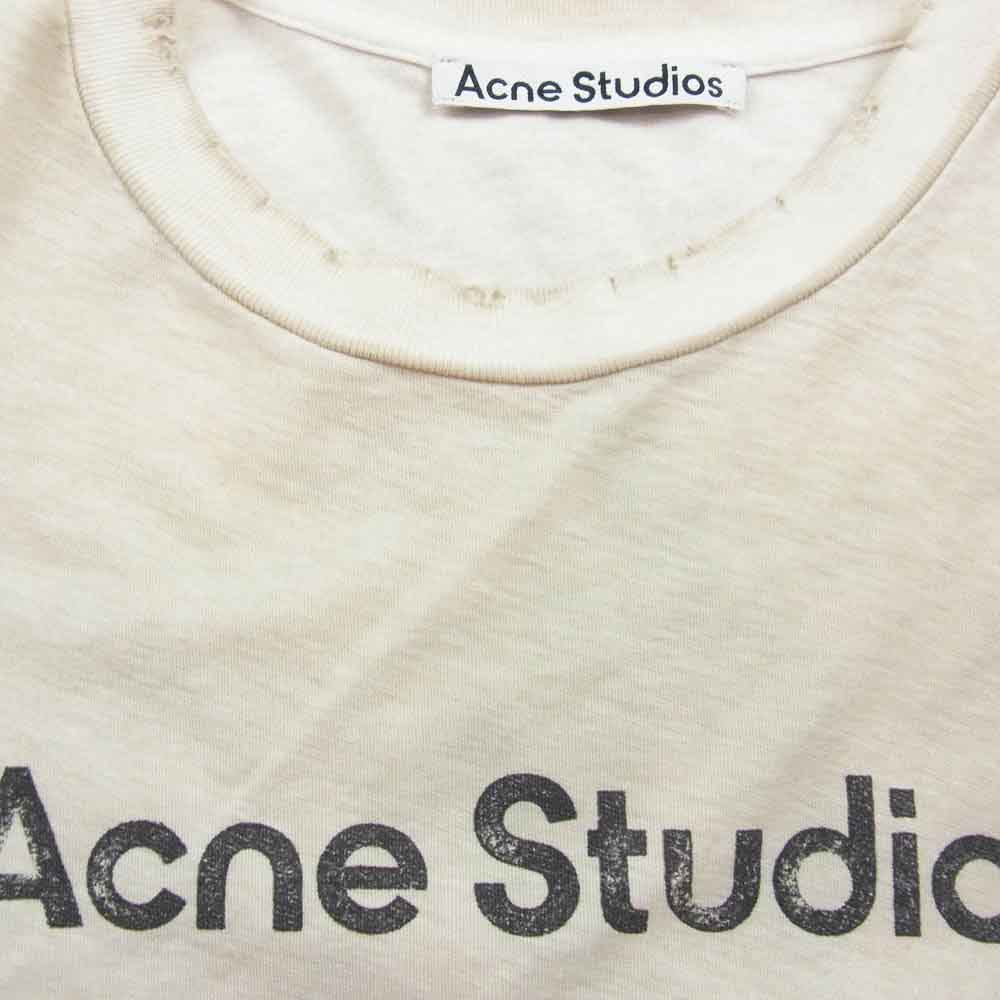 ACNE STUDIOS アクネストゥディオズ 24SS FN-UX-TSHI000016 STOCKHOLM 1996 LOGO T-SHIRT RELAXED FIT ダメージ加工 ロゴプリント 長袖カットソー ホワイト系 S【中古】