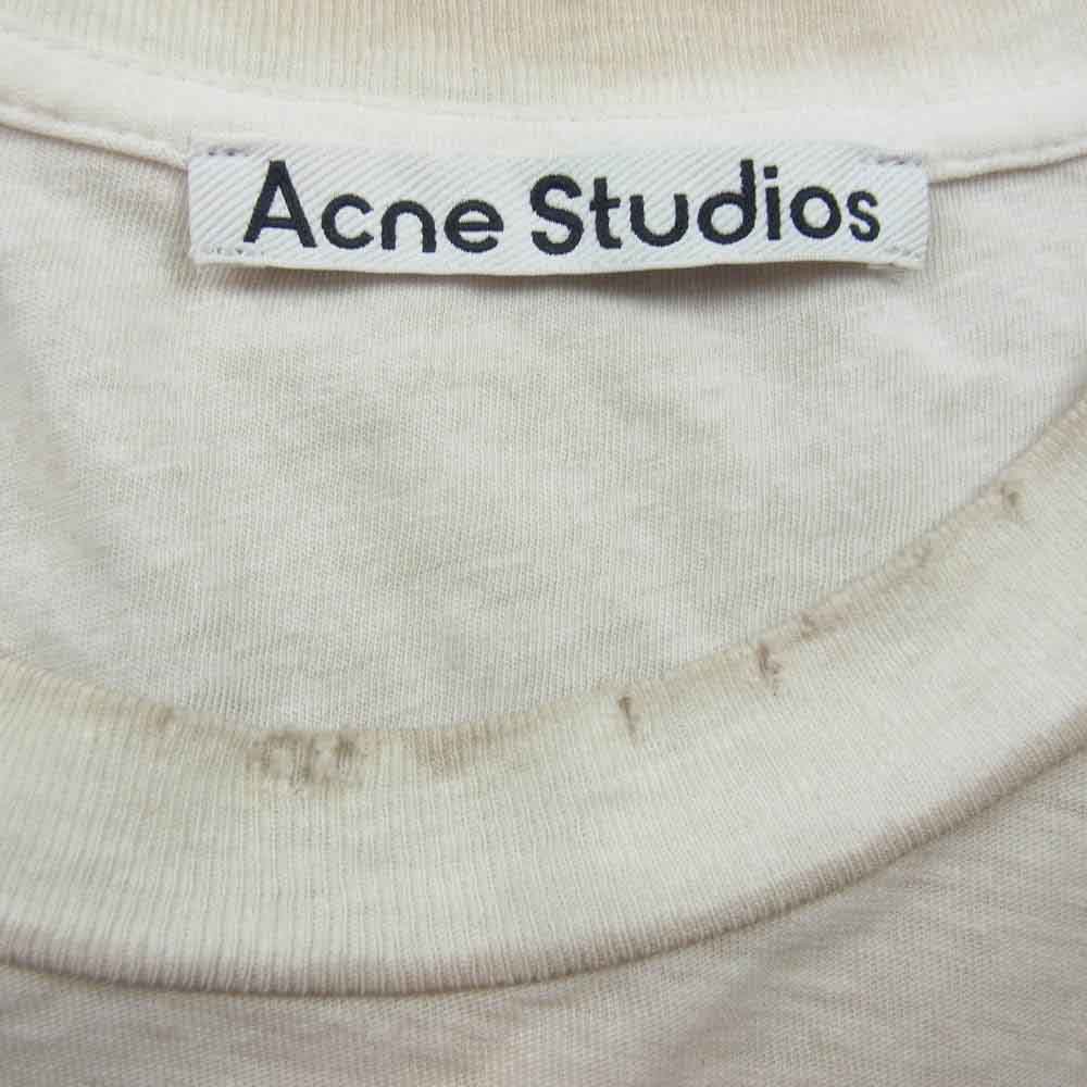 ACNE STUDIOS アクネストゥディオズ 24SS FN-UX-TSHI000016 STOCKHOLM 1996 LOGO T-SHIRT RELAXED FIT ダメージ加工 ロゴプリント 長袖カットソー ホワイト系 S【中古】