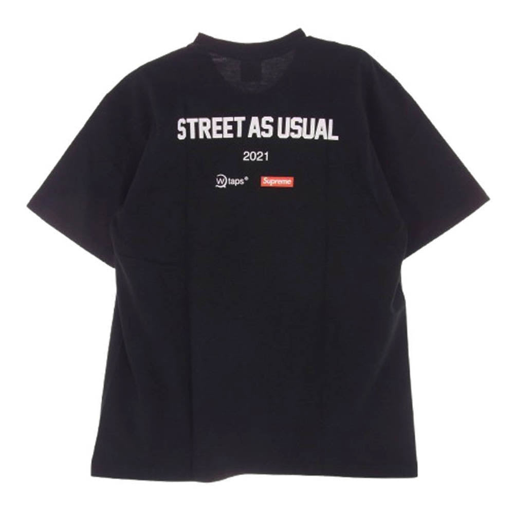 Supreme シュプリーム 21AW DZ5485-402 × WTAPS Sic'em! Tee ダブルタップス シッケム ロゴプリント 半袖 Tシャツ ブラック系 M【極上美品】【中古】