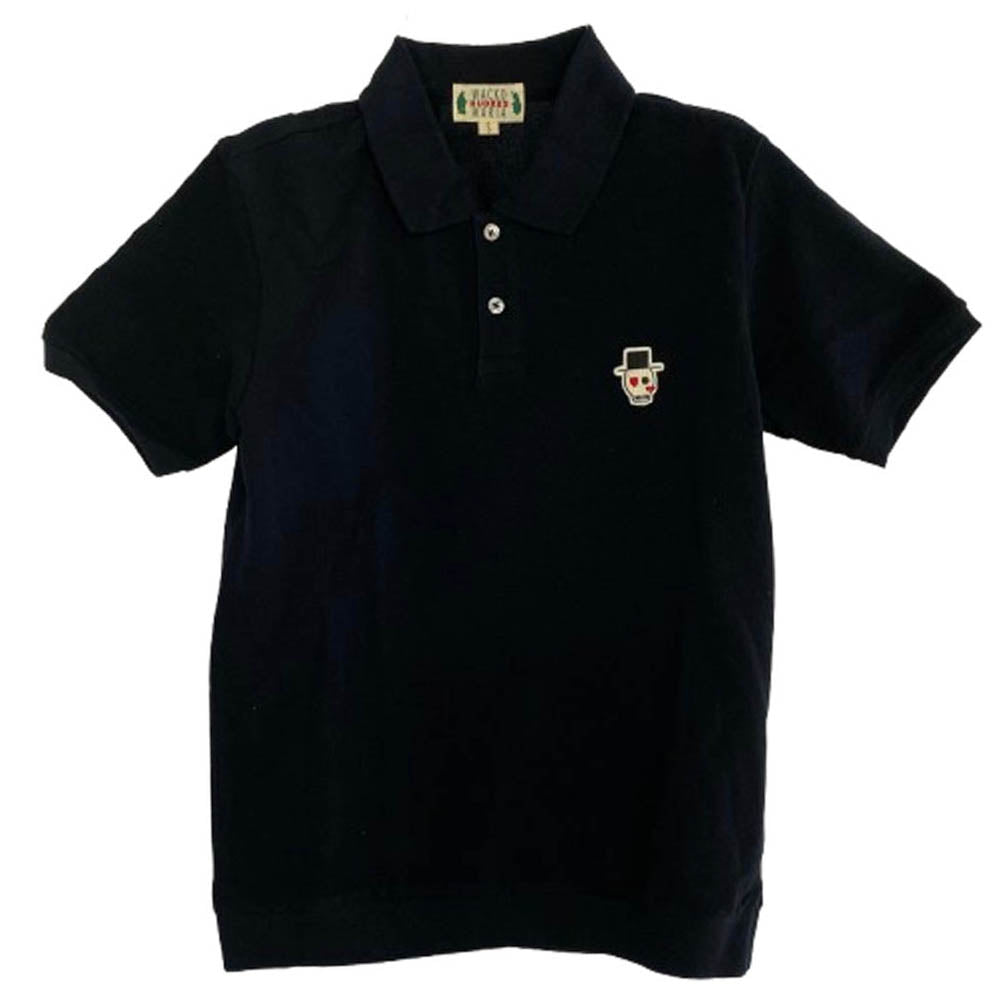WACKO MARIA ワコマリア S/S POLO SHIRT ハット ハートアイ スカルアップリケ 半袖 ポロシャツ ブラック系 S【中古】