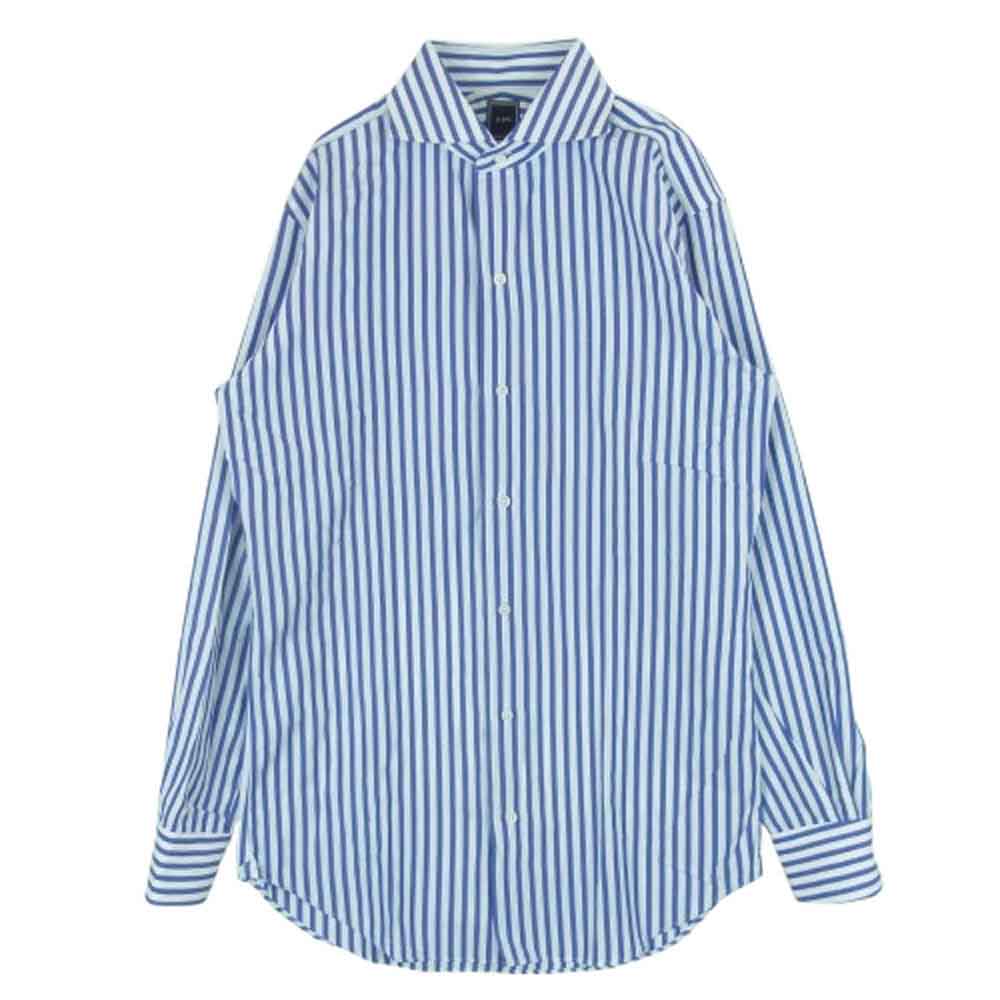 SHIPS シップス 111-11-3953 レギュラーカラー ストライプ 長袖 シャツ コットン 日本製 ブルー系 ホワイト系 39【中古】