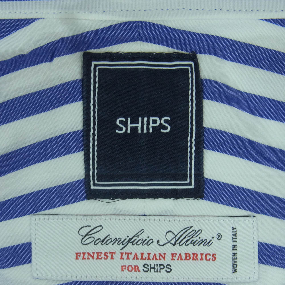 SHIPS シップス 111-11-3953 レギュラーカラー ストライプ 長袖 シャツ コットン 日本製 ブルー系 ホワイト系 39【中古】