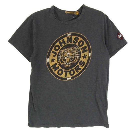 ジョンソンモータース フロント ロゴプリント クルーネック 半袖 Tシャツ ブラック系 XS【中古】