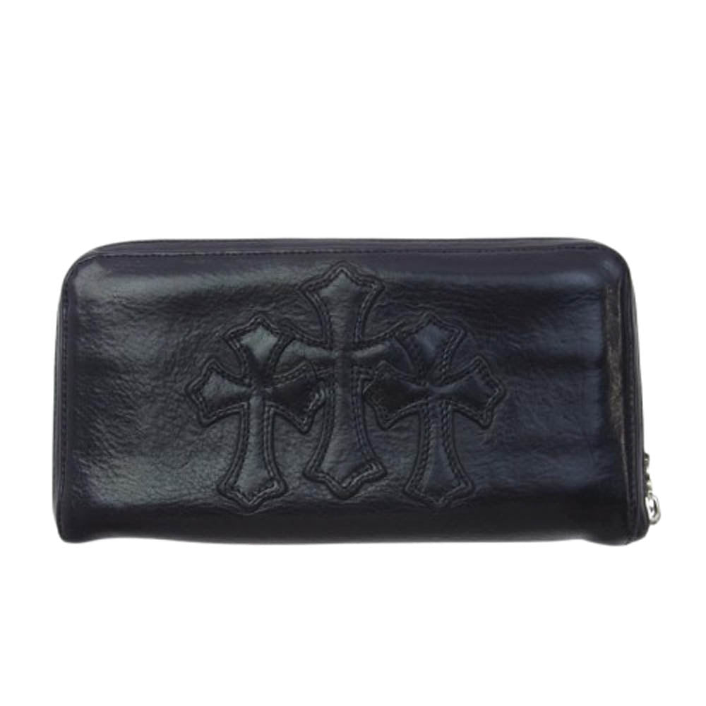 CHROME HEARTS クロムハーツ（原本有） REC F 3 PTCH セメタリー クロスパッチ ダガージップ ラウンドファスナー ウォレット 長財布 ブラック系【中古】
