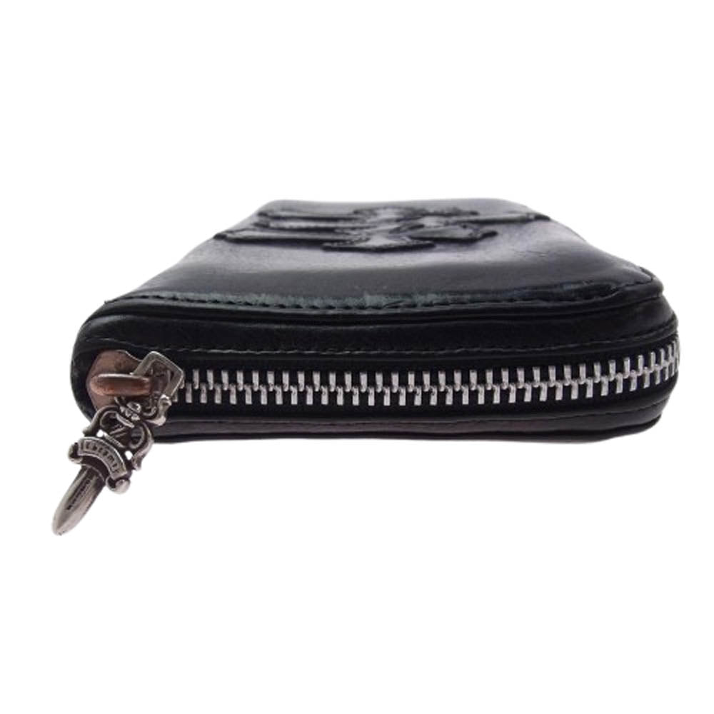 CHROME HEARTS クロムハーツ（原本有） REC F 3 PTCH セメタリー クロスパッチ ダガージップ ラウンドファスナー ウォレット 長財布 ブラック系【中古】
