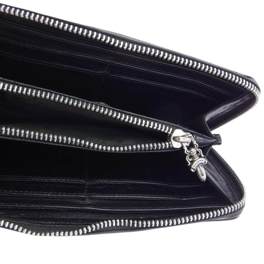 CHROME HEARTS クロムハーツ（原本有） REC F 3 PTCH セメタリー クロスパッチ ダガージップ ラウンドファスナー ウォレット 長財布 ブラック系【中古】