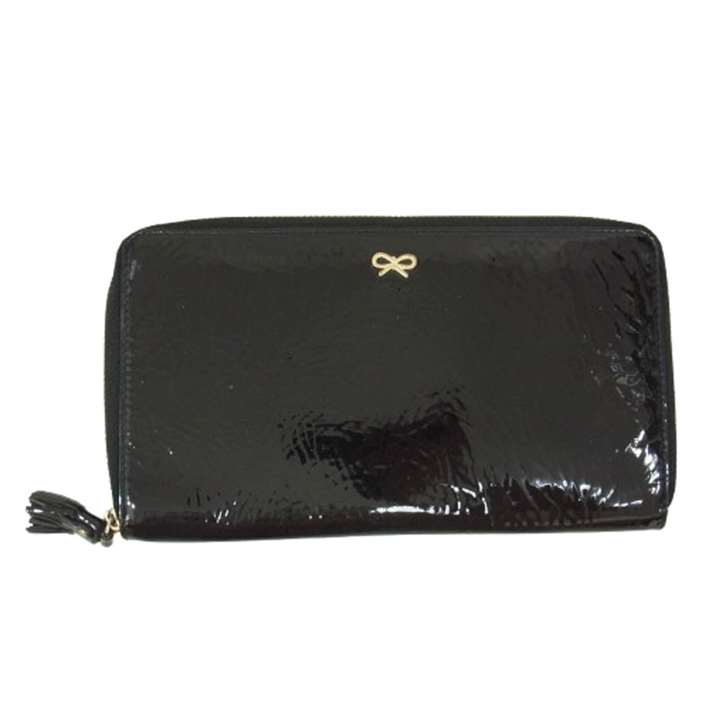 Anya Hindmarch アニヤ・ハインドマーチ リボンプレート エナメル マルチ パスポートケース ブラック系【中古】