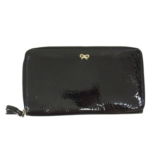 Anya Hindmarch アニヤ・ハインドマーチ リボンプレート エナメル マルチ パスポートケース ブラック系【中古】