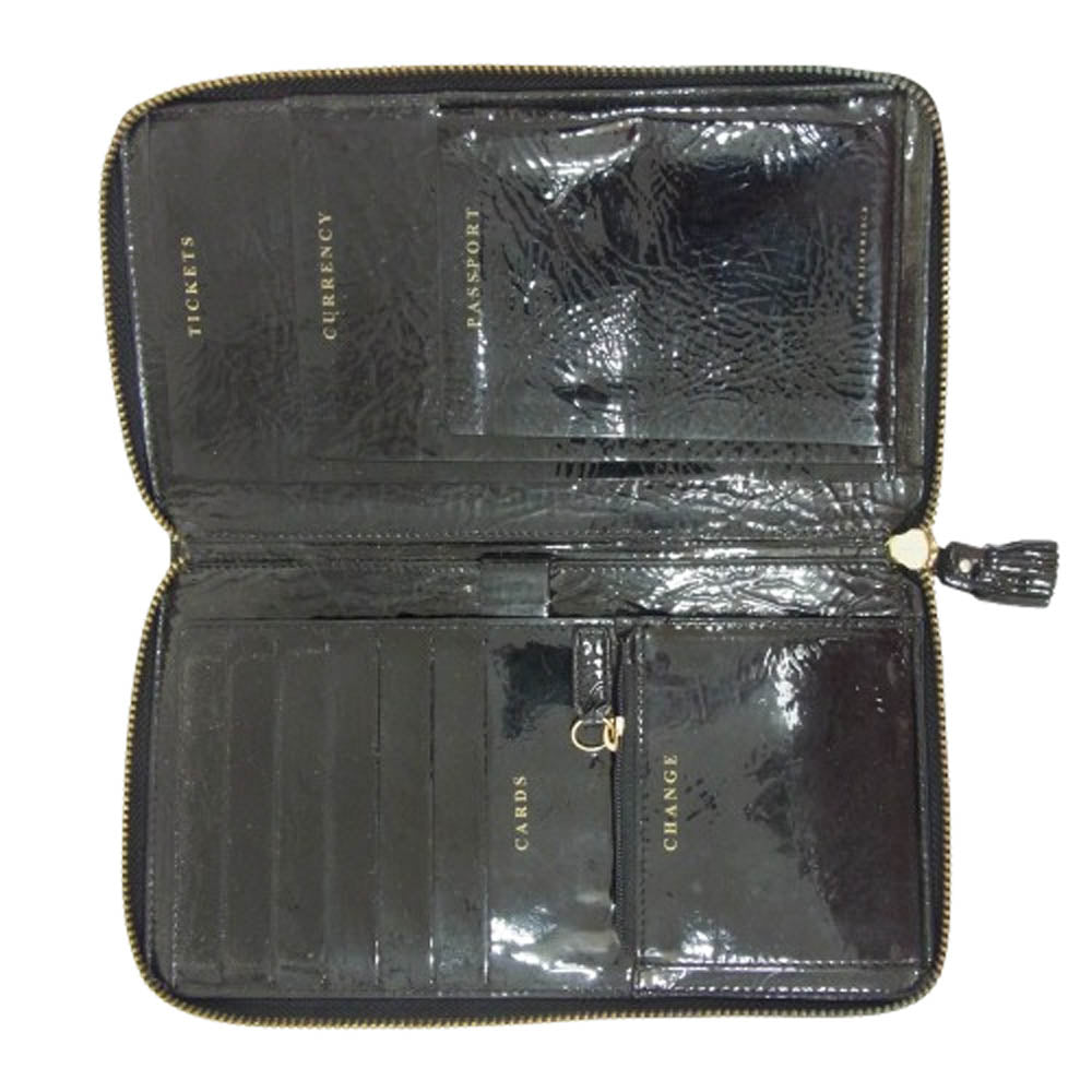 Anya Hindmarch アニヤ・ハインドマーチ リボンプレート エナメル マルチ パスポートケース ブラック系【中古】