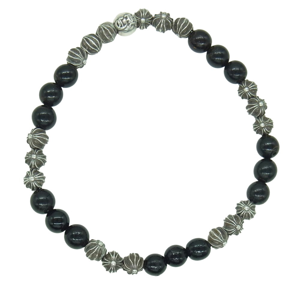 CHROME HEARTS クロムハーツ（原本無） 6mm BEAD BEAD17 クロスボール シルバーパーツ19個 オニキス ビーズ ブレスレット ブラック系【中古】