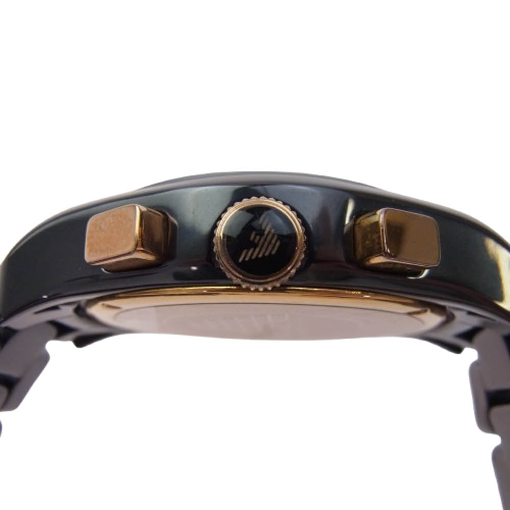 Emporio Armani エンポリオ・アルマーニ AR1410 ブラックダイヤル ローズゴールド ウォッチ クォーツ 腕時計 ブラック系【中古】