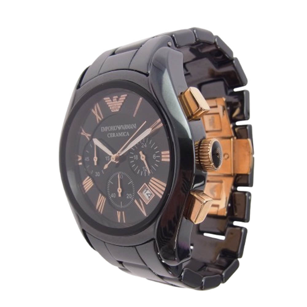 Emporio Armani エンポリオ・アルマーニ AR1410 ブラックダイヤル ローズゴールド ウォッチ クォーツ 腕時計 ブラック系【中古】