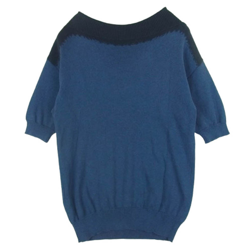 BOTTEGAVENETA ボッテガヴェネタ 371854 VZHE0 カラー切替 半袖 ニット トップ Tシャツ ネイビー系 48【中古】