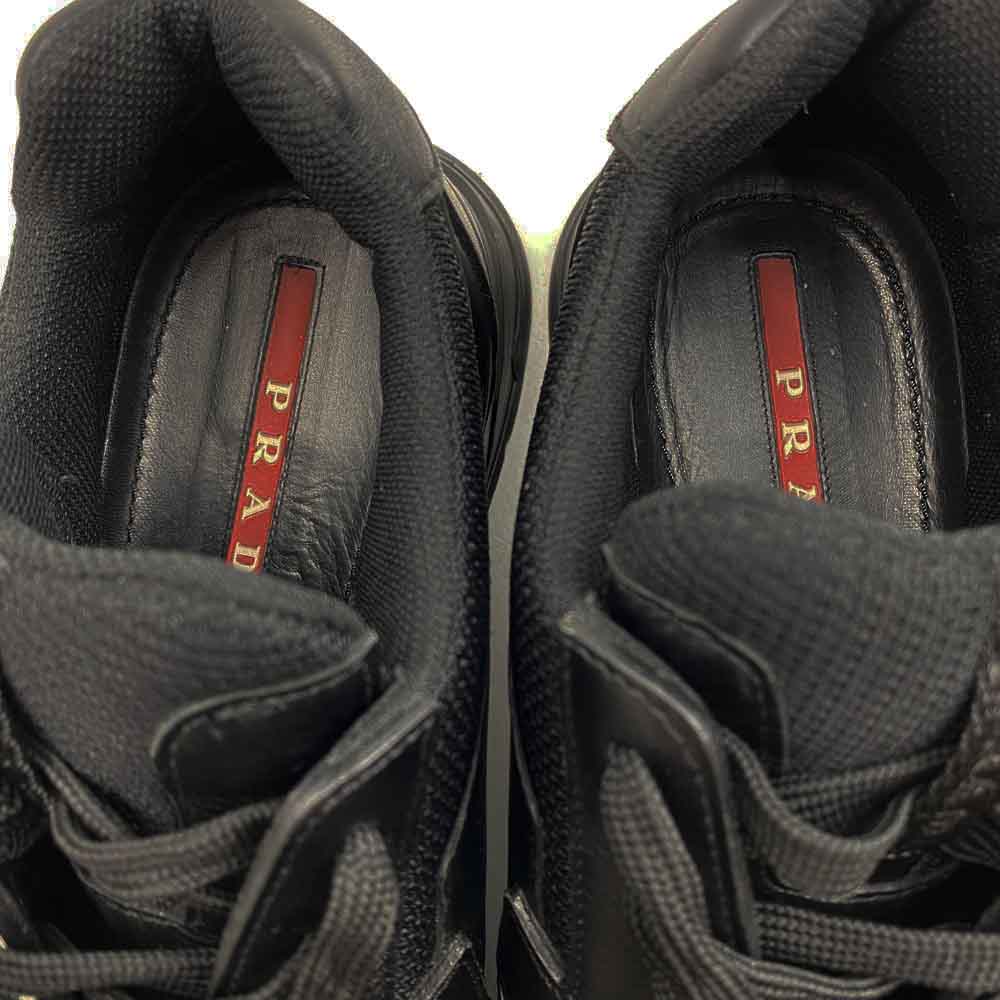 PRADA プラダ 2748 VITELLO ROIS BIKE レザー切替 ローカットスニーカー ブラック系 6【中古】