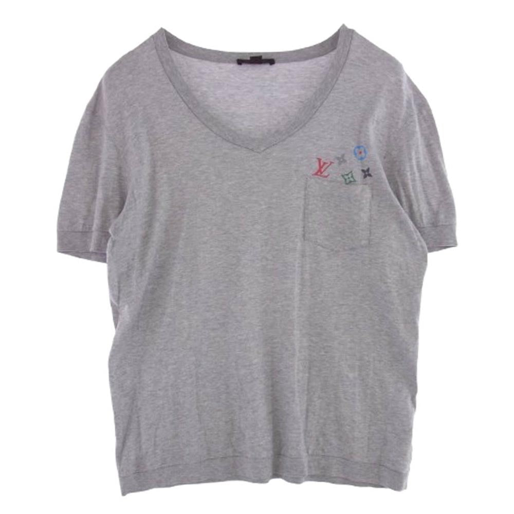 LOUIS VUITTON ルイ・ヴィトン RM071M MKJR10JAZ モノグラム Vネック ポケット Tシャツ 半袖カットソー グレー系 M【中古】