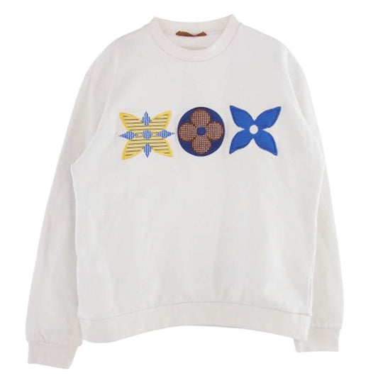 LOUIS VUITTON ルイ・ヴィトン 20AW RM202M FMC HJY22W モノグラム フラワー刺繍 スウェット ホワイト系 M【中古】