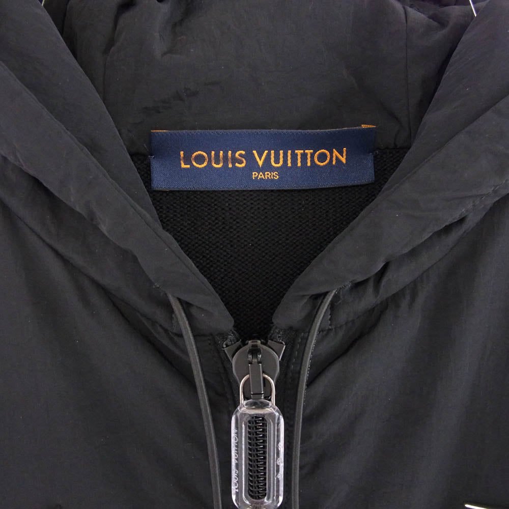 LOUIS VUITTON ルイ・ヴィトン RM201G GVD HIN42W MIX NYLON NEEDLE PUNCH ZIPPED ナイロン切替 ニット ジップアップパーカー フーディ ブラック系 S【中古】