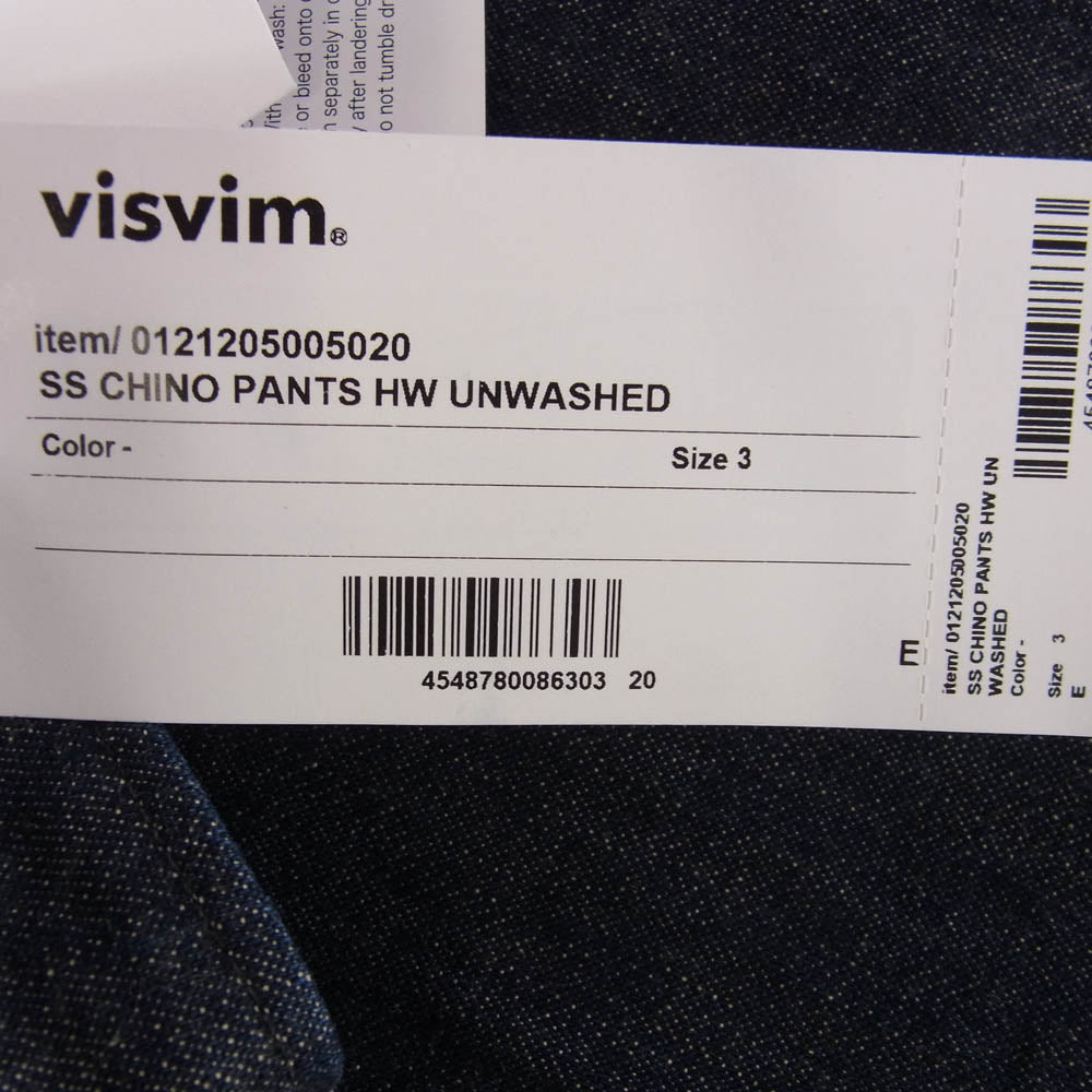 VISVIM ビズビム 21AW 0121205005020 SS CHINO PANTS HW UNWASHED アンウォッシュド チノ デニムパンツ インディゴブルー系 3【中古】