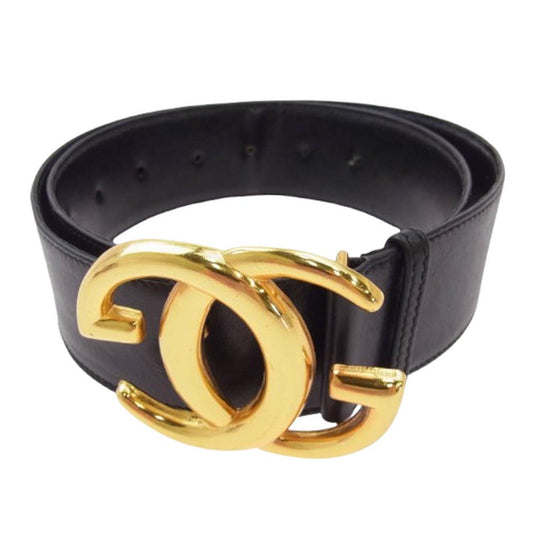 GUCCI グッチ インターロッキング GG ロゴ レザー ベルト ブラック系【中古】