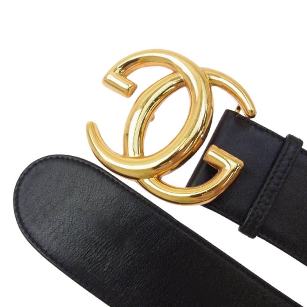 GUCCI グッチ インターロッキング GG ロゴ レザー ベルト ブラック系【中古】