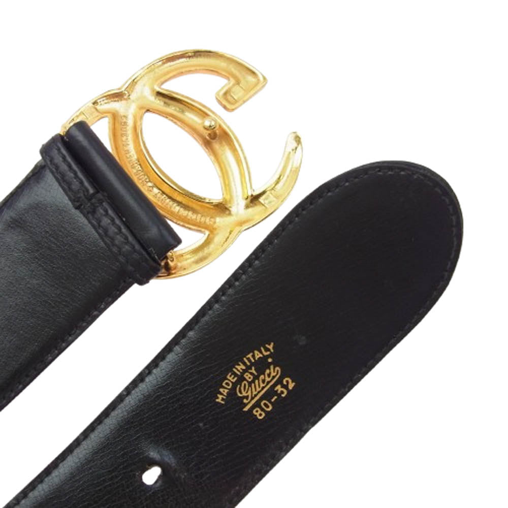 GUCCI グッチ インターロッキング GG ロゴ レザー ベルト ブラック系【中古】