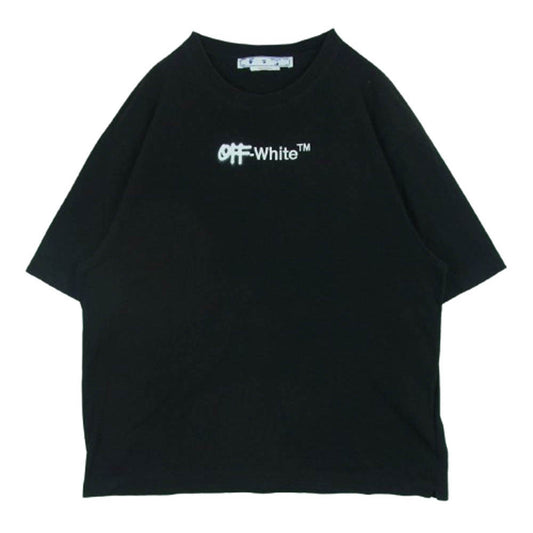 OFF-WHITE オフホワイト OMAA120F22JER002 国内正規品 イーストランドタグ Contrasting Spray Helv logo ロゴスプレー 半袖 Tシャツ ブラック系 XL【中古】