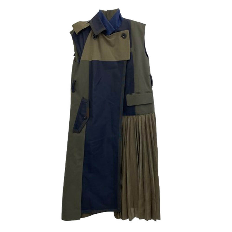 Sacai サカイ 21-05387 ドッキングラッププリーツ ダブルトレンチ コート ネイビー系 カーキ系 1【中古】