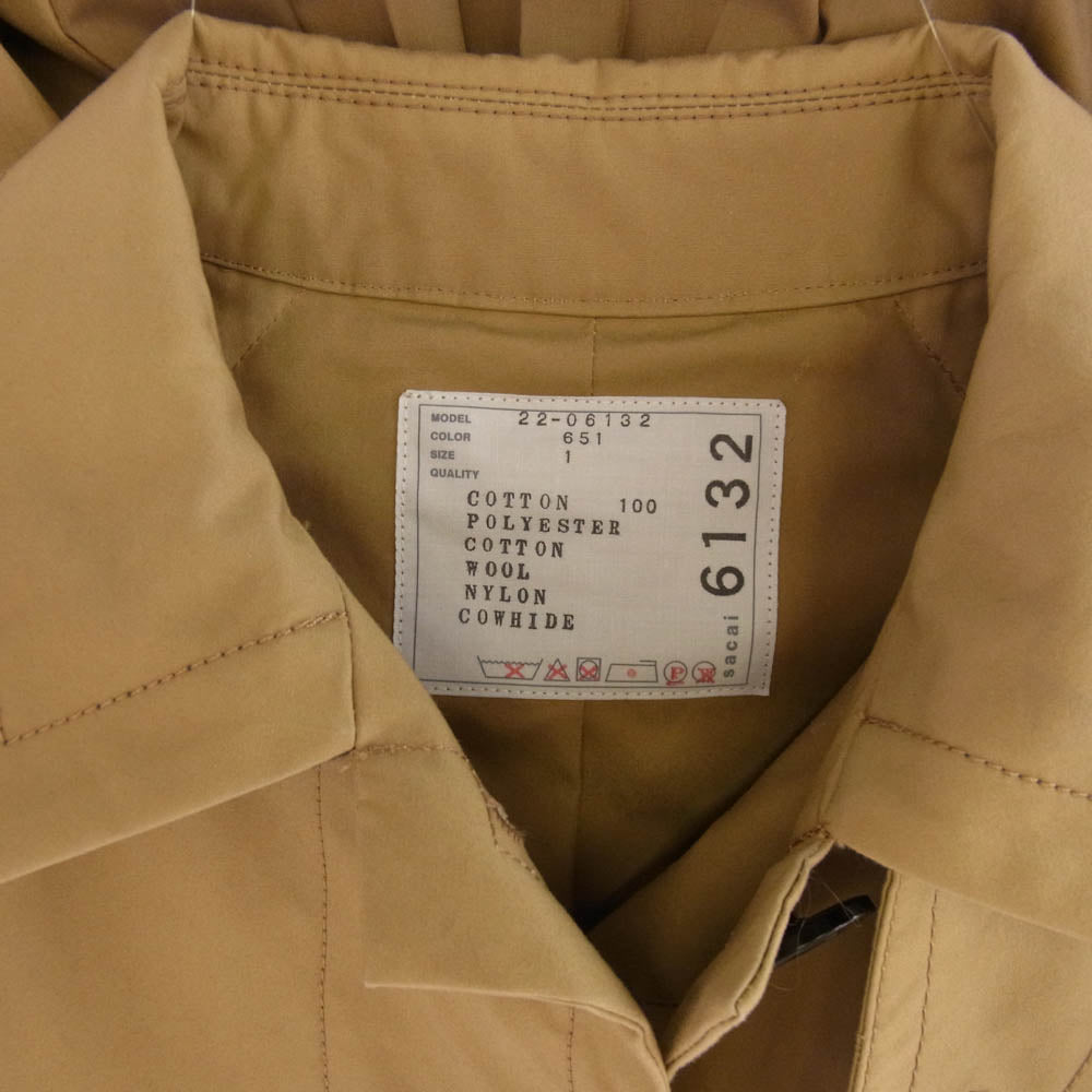 Sacai サカイ 22-06132 バックプリーツ ステンカラー コート ブラウン系 1【極上美品】【中古】