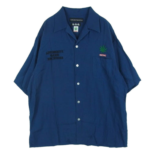WACKO MARIA ワコマリア NMD HIGH TIMES WM OC1 舐達麻 50'S OPEN COLLAR SHIRT 開襟 レーヨン 半袖 シャツ ネイビー系 XL【中古】