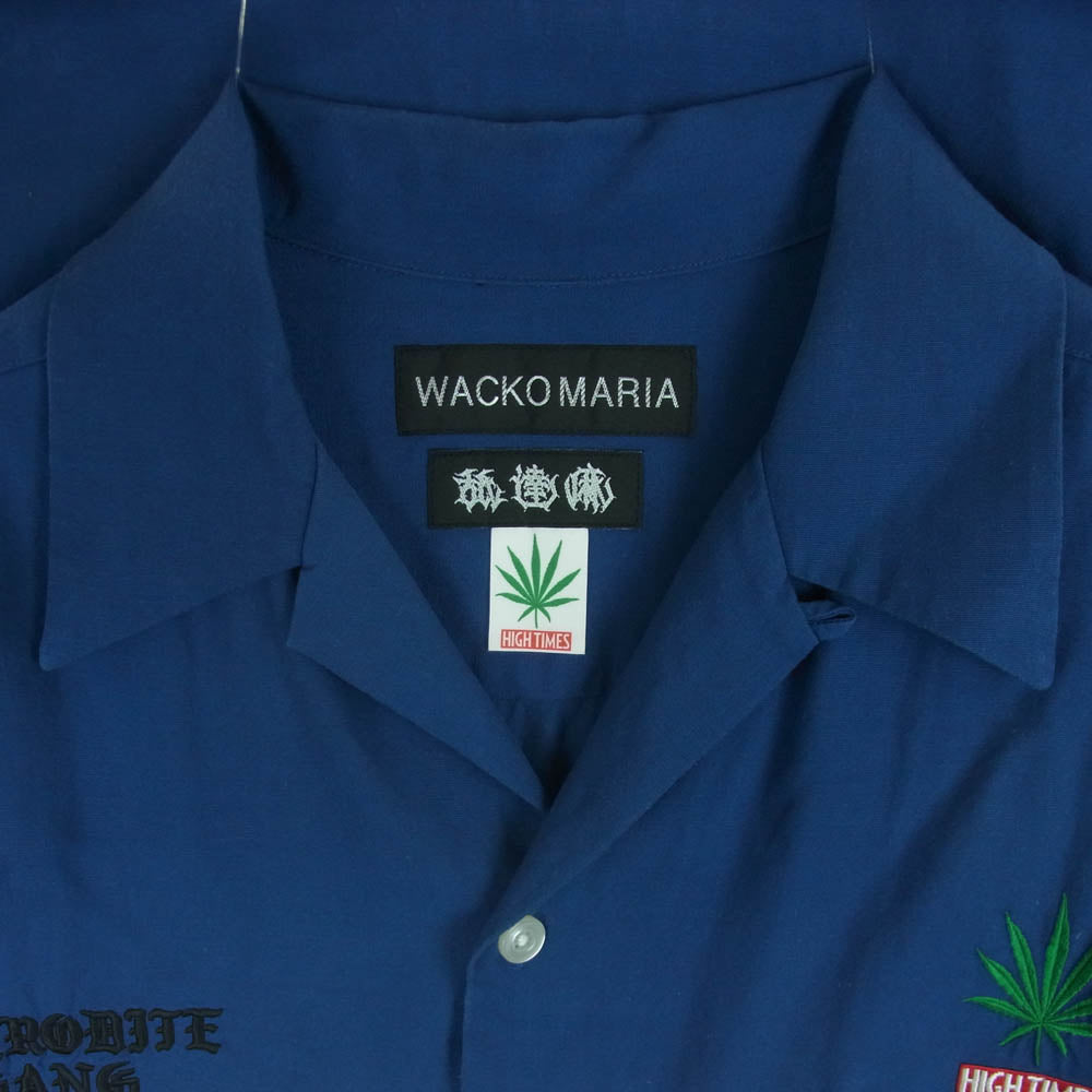 WACKO MARIA ワコマリア NMD HIGH TIMES WM OC1 舐達麻 50'S OPEN COLLAR SHIRT 開襟 レーヨン 半袖 シャツ ネイビー系 XL【中古】