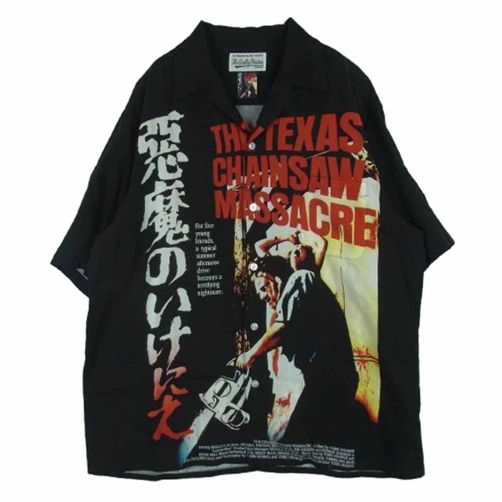 WACKO MARIA ワコマリア 22SS 悪魔のいけにえ テキサス チェーンソー ハワイアン アロハ 開襟 レーヨン 半袖 シャツ ブラック系 XL【中古】