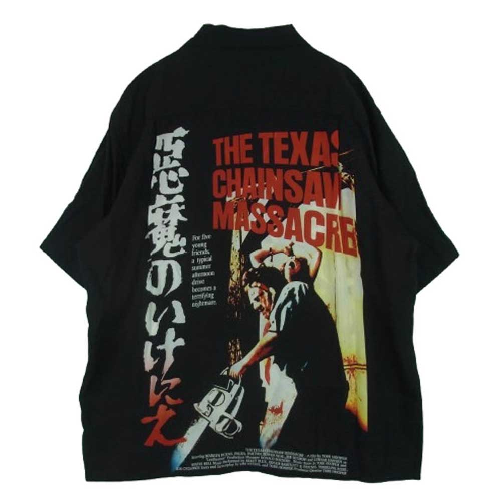 WACKO MARIA ワコマリア 22SS 悪魔のいけにえ テキサス チェーンソー ハワイアン アロハ 開襟 レーヨン 半袖 シャツ ブラック系 XL【中古】