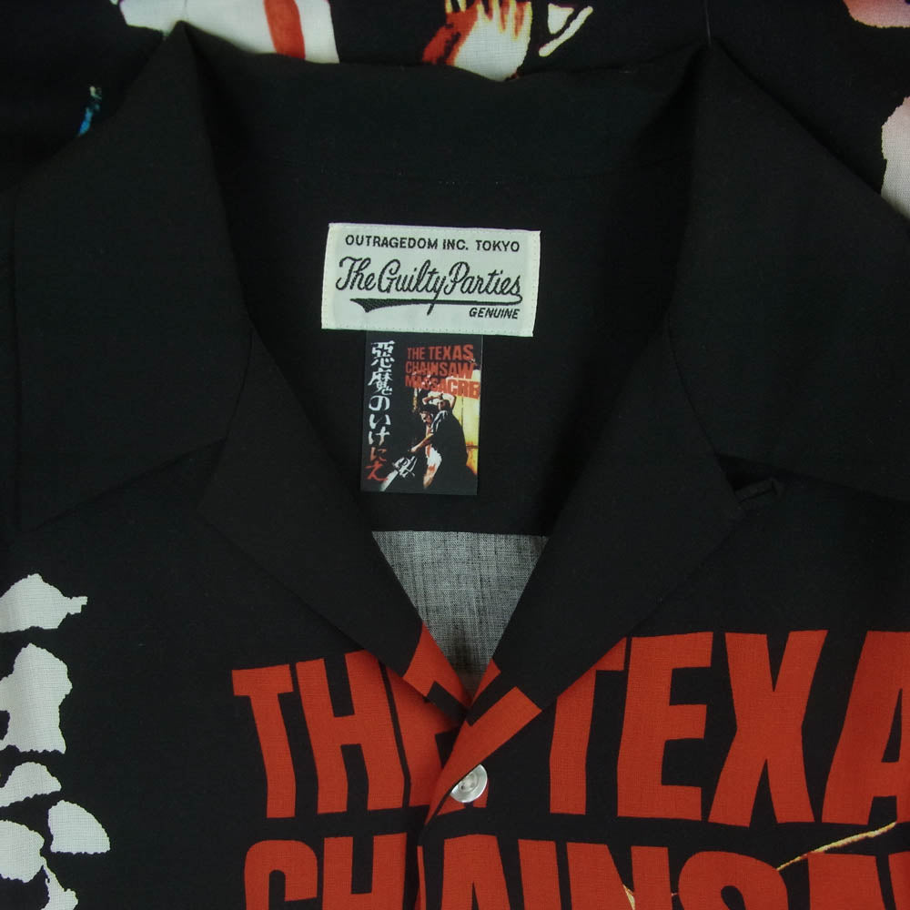 WACKO MARIA ワコマリア 22SS 悪魔のいけにえ テキサス チェーンソー ハワイアン アロハ 開襟 レーヨン 半袖 シャツ ブラック系 XL【中古】