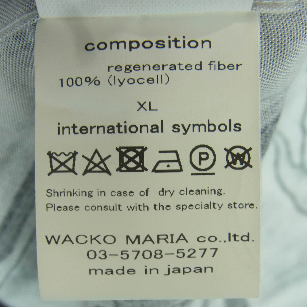WACKO MARIA ワコマリア 56 TATOO STUDIO ゴロー タトゥー スタジオ ハワイアン アロハ 開襟 レーヨン 半袖 シャツ ブラック系 ホワイト系 XL【中古】