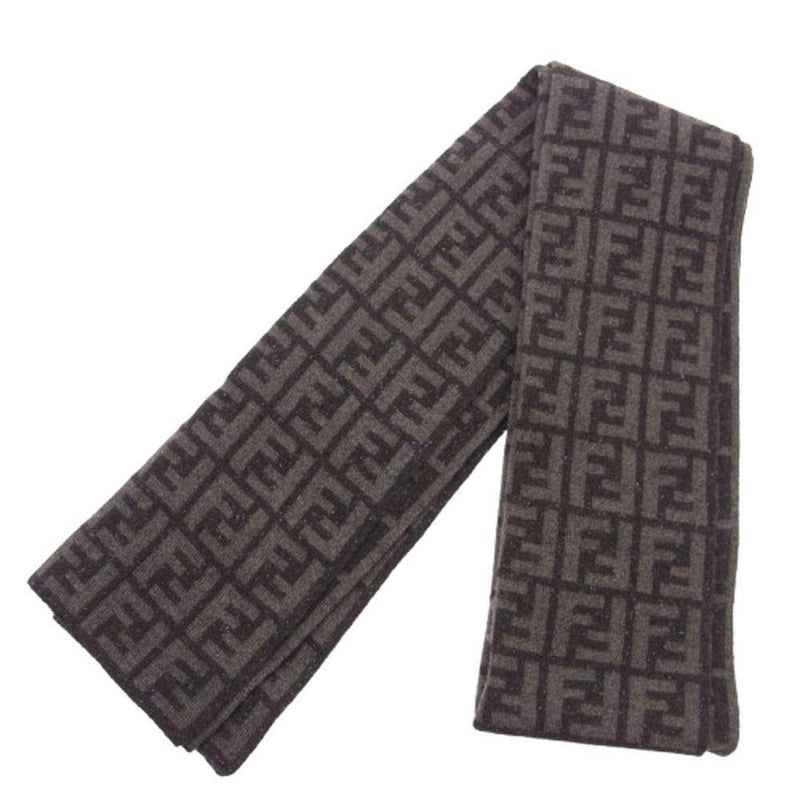 FENDI フェンディ イタリア製 ズッカ ウール ナイロン シルク マフラー ブラウン系【中古】